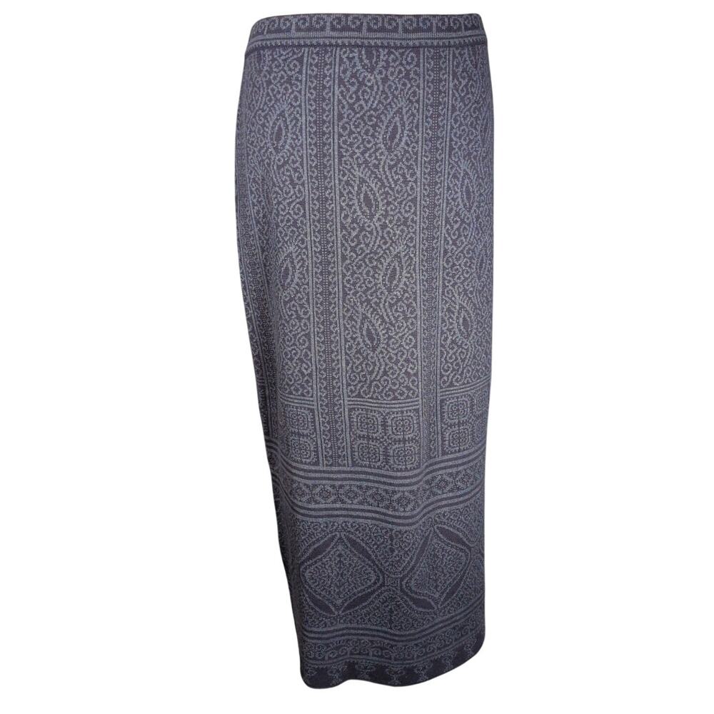 Peruvian Connection Pima Cotton Knit Midi Long Skirt Geometric Blue Size Small